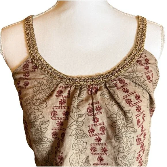 Lucky Brand Embroidered Linen Mini Dress Earthy Boho Floral Cottage Small - Picture 4 of 7